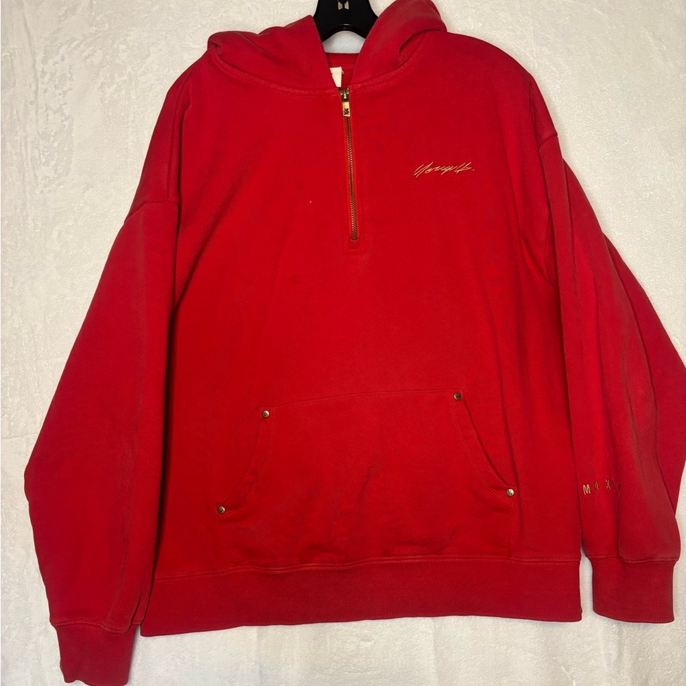 Youngla Cotton Hoodie Mens Outerwear Sweatshirt Long Sleeve Red
